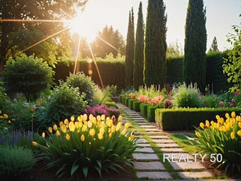 1. Клумба из самшита и хосты